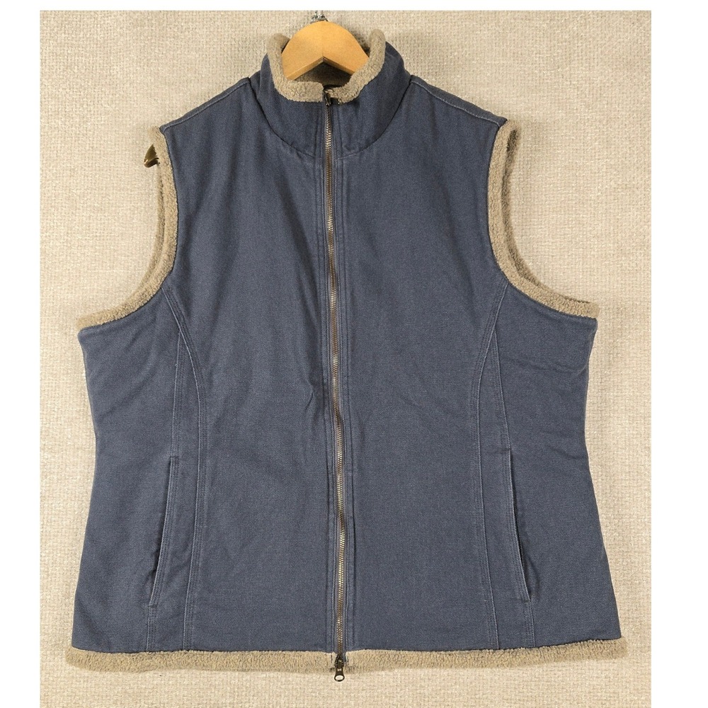 Duluth Trading Co Mens‎ XL Blue Canvas Sherpa Fleece Lined Full Zip Work Vest